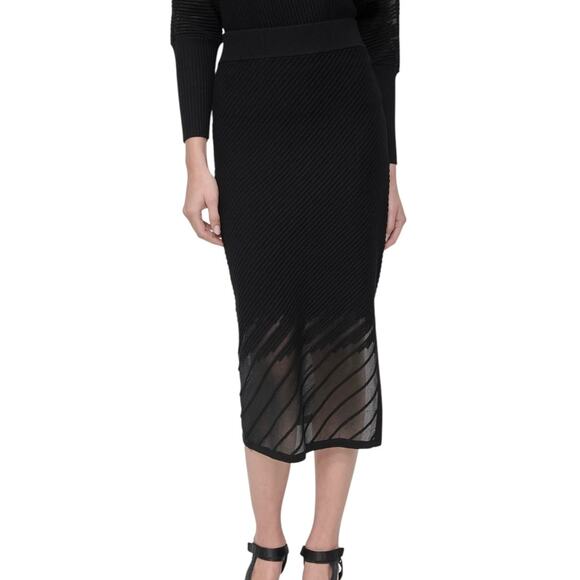DKNY Women’s Ribbed Midi Skirt Black Size M - Picture 1 of 3